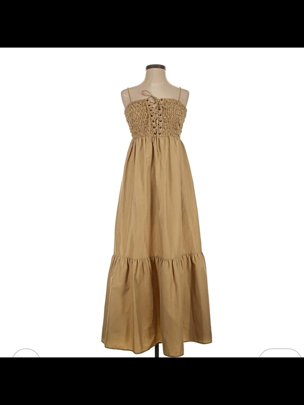 Zara Tan Smocked Lace-Up Maxi Dress
